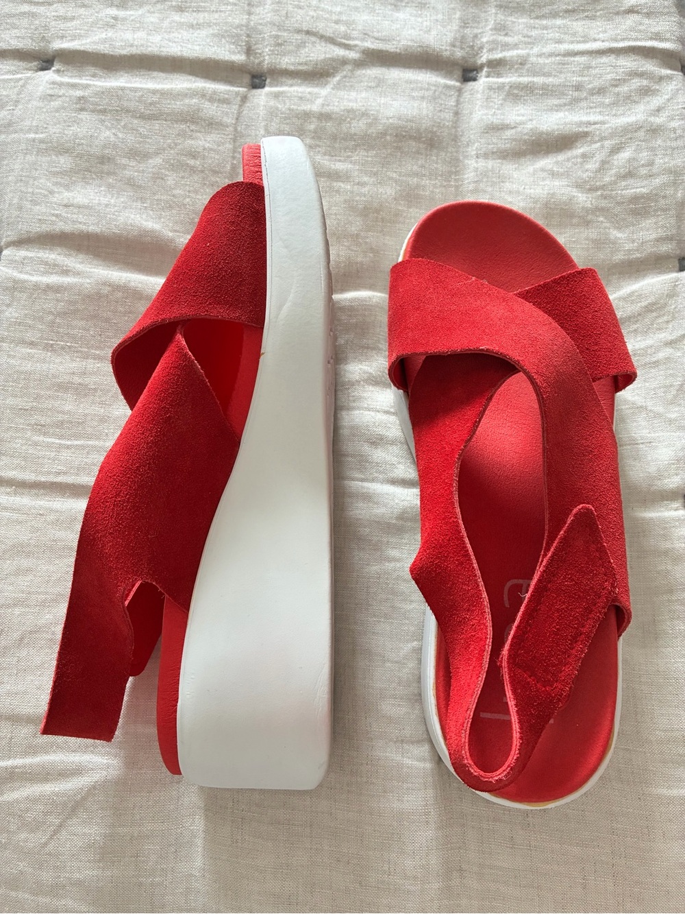 Women's Red Suede Cross-Over Slingback Sandals